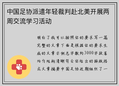 中国足协派遣年轻裁判赴北美开展两周交流学习活动